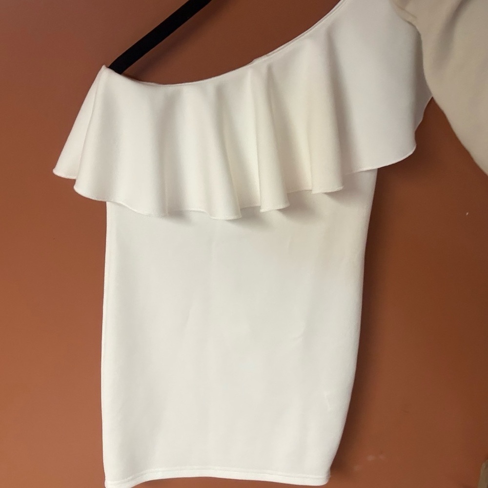 Kids White Off-Shoulder Dress - Picture 2 of 5